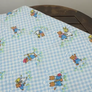 80*60 シーツ解体生地  メイプルタウン物語 ギンガムチェック 水色