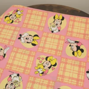 125*90 シーツ解体生地  ミニー チェック ピンク イエロー