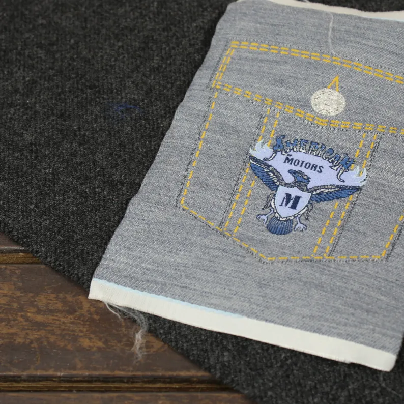 大きな刺繍タグ AMERICAN MOTORS ポケット ブルーグレー