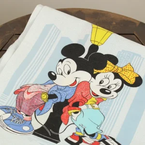 130*85 シーツ解体生地  ミッキー ミニー ブルー 街灯