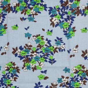 60*65 レトロ 花 リンドウ ブルー ブラウン ターコイズ