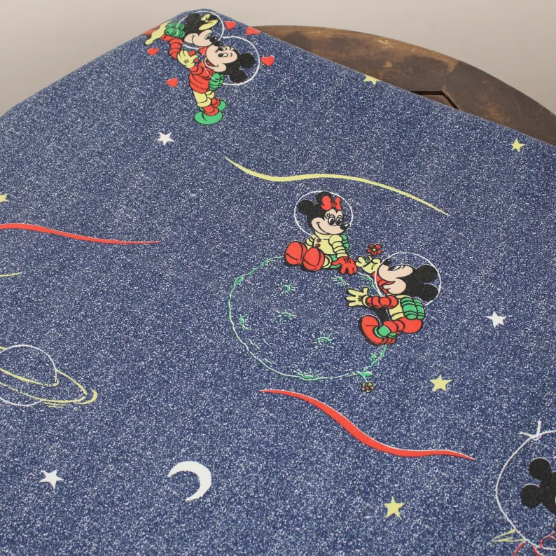 85*130 シーツ解体生地  ミッキー ミニー 宇宙飛行士 ネイビー A
