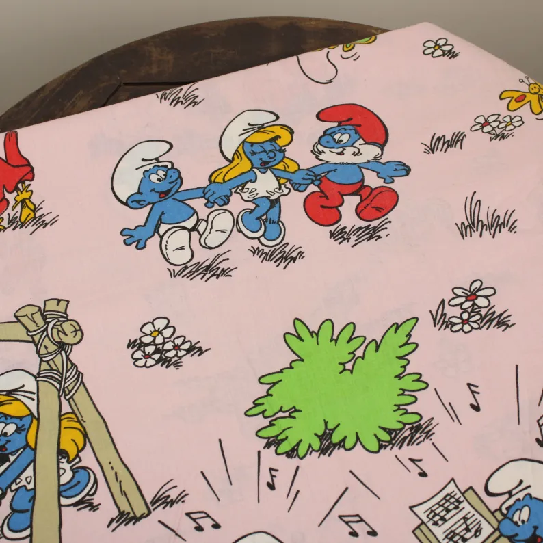 80*125 シーツ解体生地 スマーフ 公園 ピンク