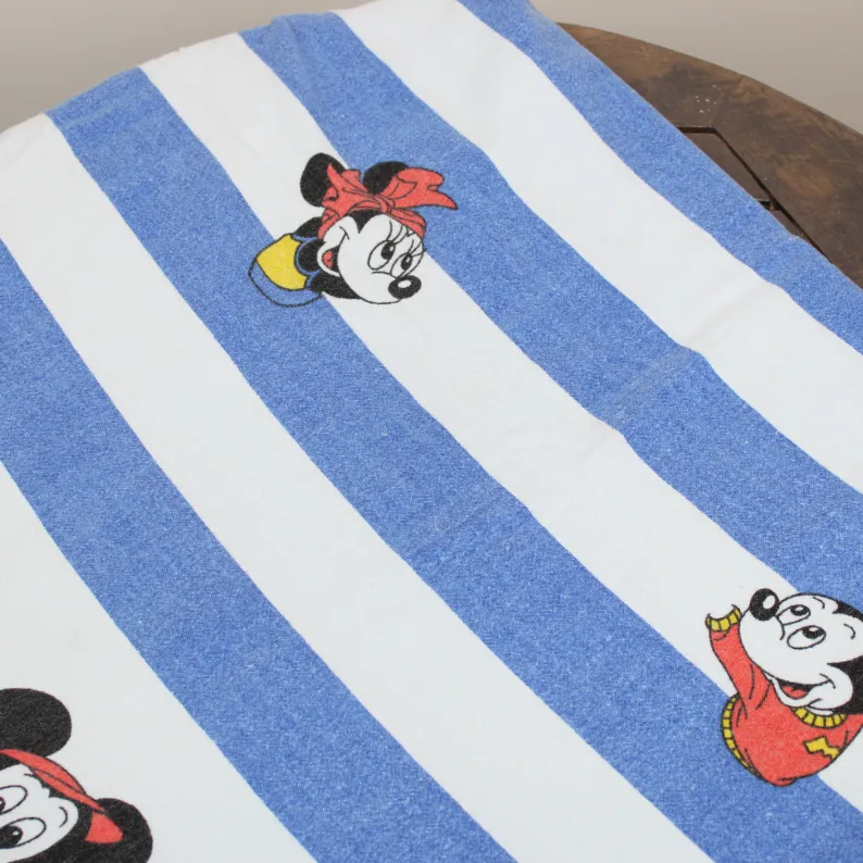 ネル 125*85 シーツ解体生地 ミッキー ミニー ブルーストライプ
