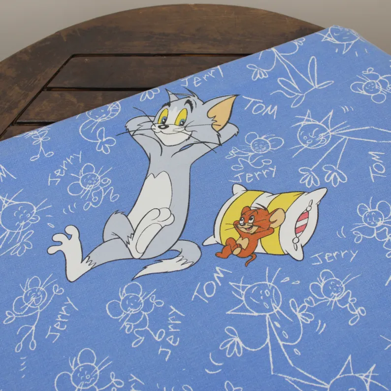 125*85 シーツ解体生地 トム＆ジェリー 落書き 青