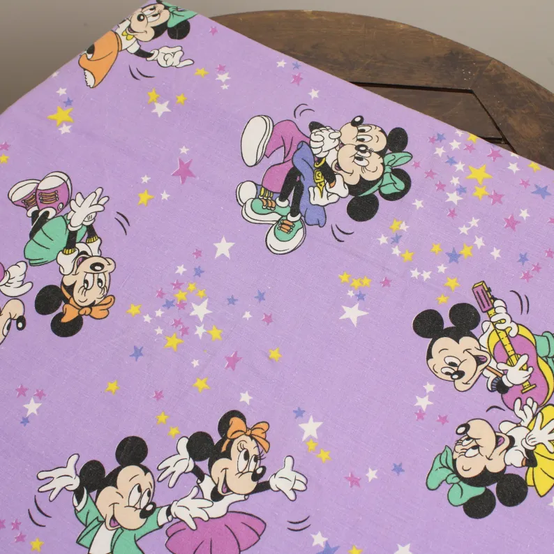 125*90 シーツ解体生地  ミッキー ミニー 星ダンス パープル A