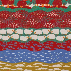 65*65 レトロ かわいい ヒツジ 花 鳥 風景 赤