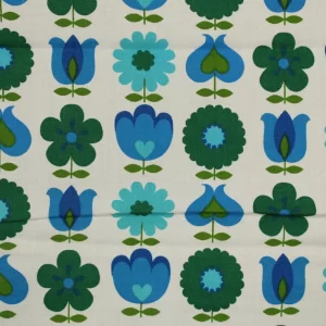 難あり 110*65 レトロ 花のパターン ブルー グリーン dekoplus