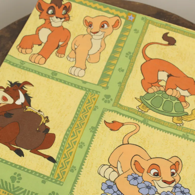 130*90 シーツ解体生地 ライオンキング2 コブとキアラ グリーン パネル