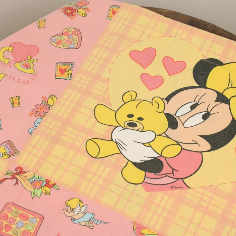 80*70 シーツ解体生地  ミッキー ミニー ハート エンジェル ピンク
