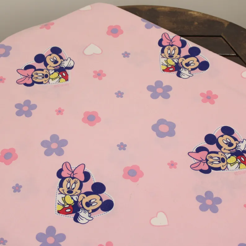 120*85 シーツ解体生地  ミッキー ミニー ハート＆フラワー パープル ピンク