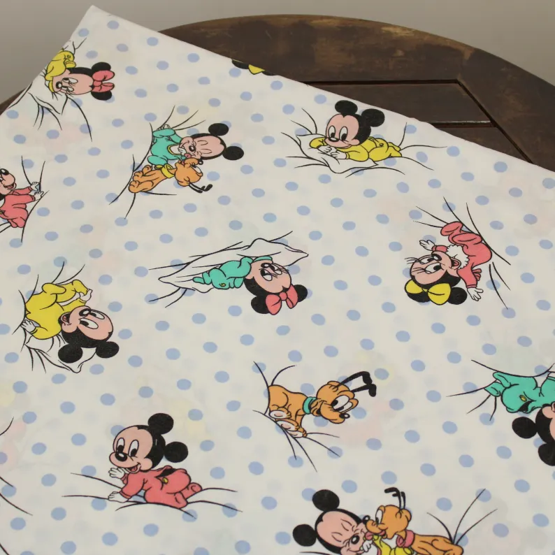 110*80 シーツ解体生地  ベビー ミッキー ミニー 水玉 ドット ブルー