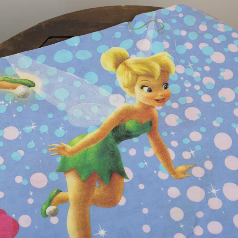 130*190 シーツ解体生地  フェアリーズ ティンカーベル 水玉 ブルー