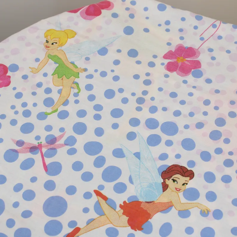 130*60 シーツ解体生地  フェアリーズ ティンカーベル 白 水玉
