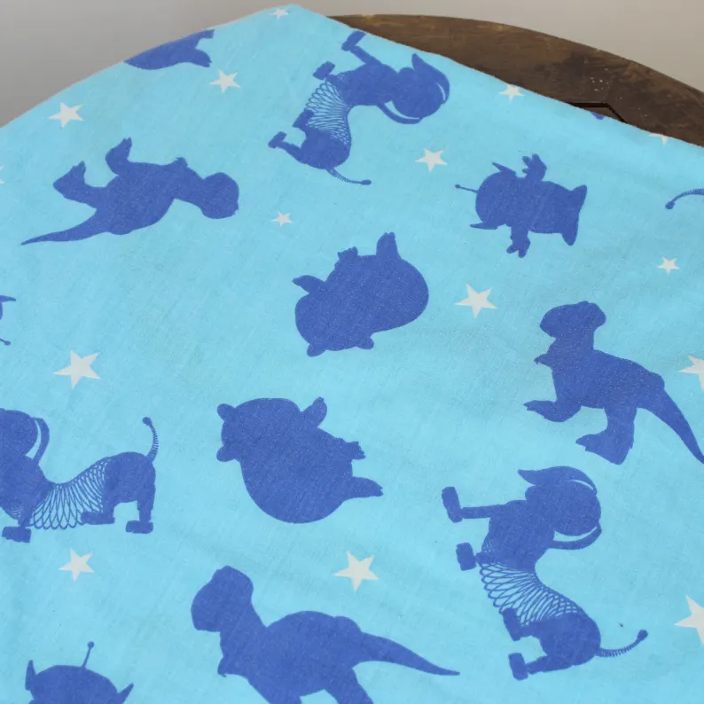 130*90 シーツ解体生地 トイ・ストーリー シルエット 水色 ブルー