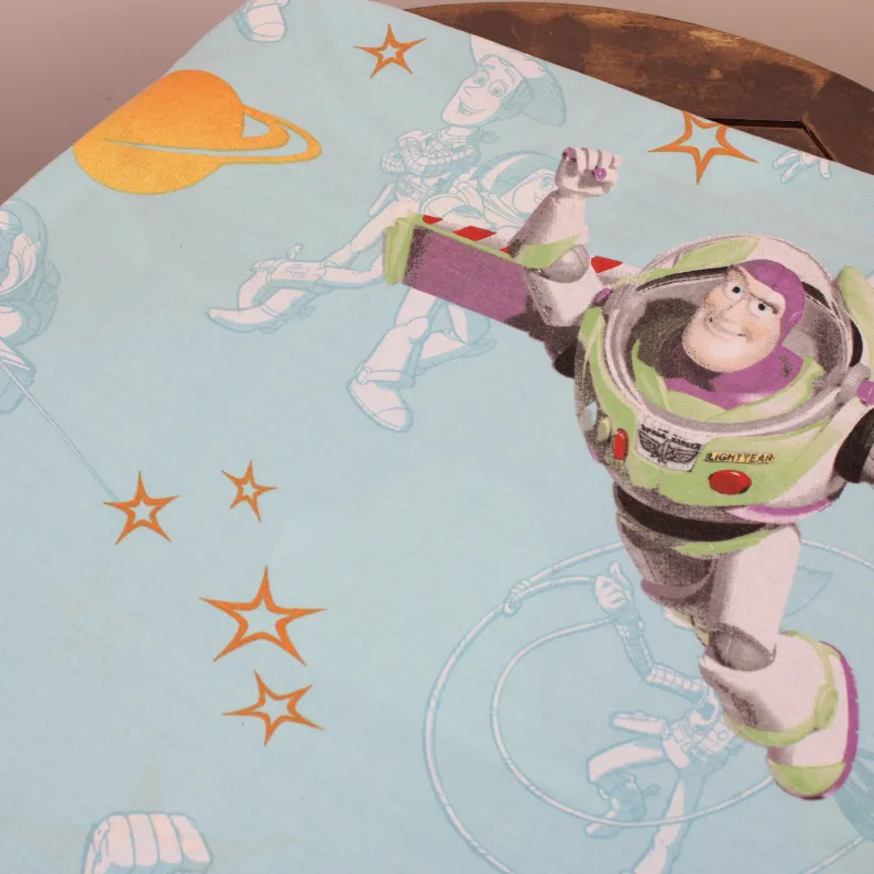 140*110 シーツ解体生地 バズ＆ウッディー 水色 宇宙