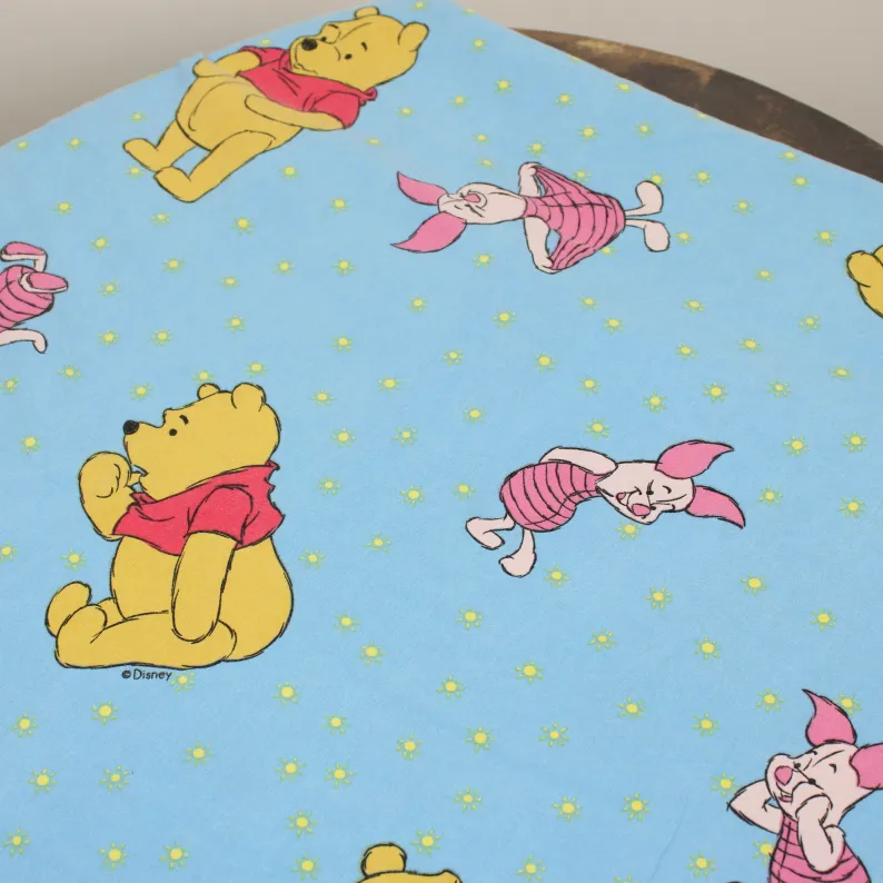 125*95 シーツ解体生地  くまのプーさん ピグレット 水色 ドット