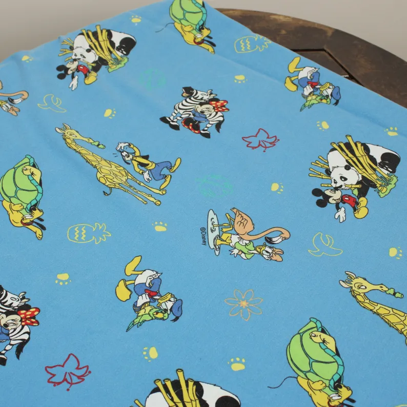 120*90 シーツ解体生地  ミッキー＆フレンズ サファリ ブルー 小柄