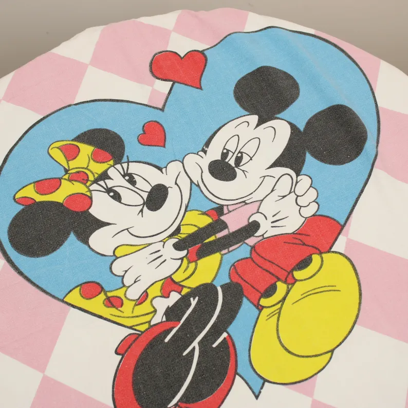 130*165 シーツ解体生地  ミッキー ミニー ハート ピンクチェッカー A