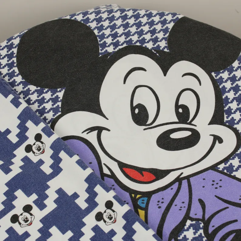 140*170 シーツ解体生地  ミッキー 千鳥格子 ネイビー B