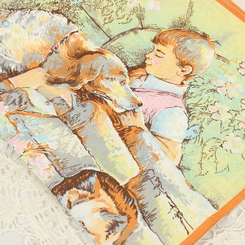 1989 カレンダー柄トーション 少年 犬 猫