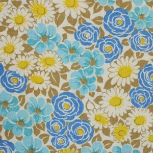 50*55 レトロ 花 葉 ブルー ベージュ