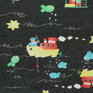 ニット 130*100 キッズ 魚釣り 海 ふね 黒