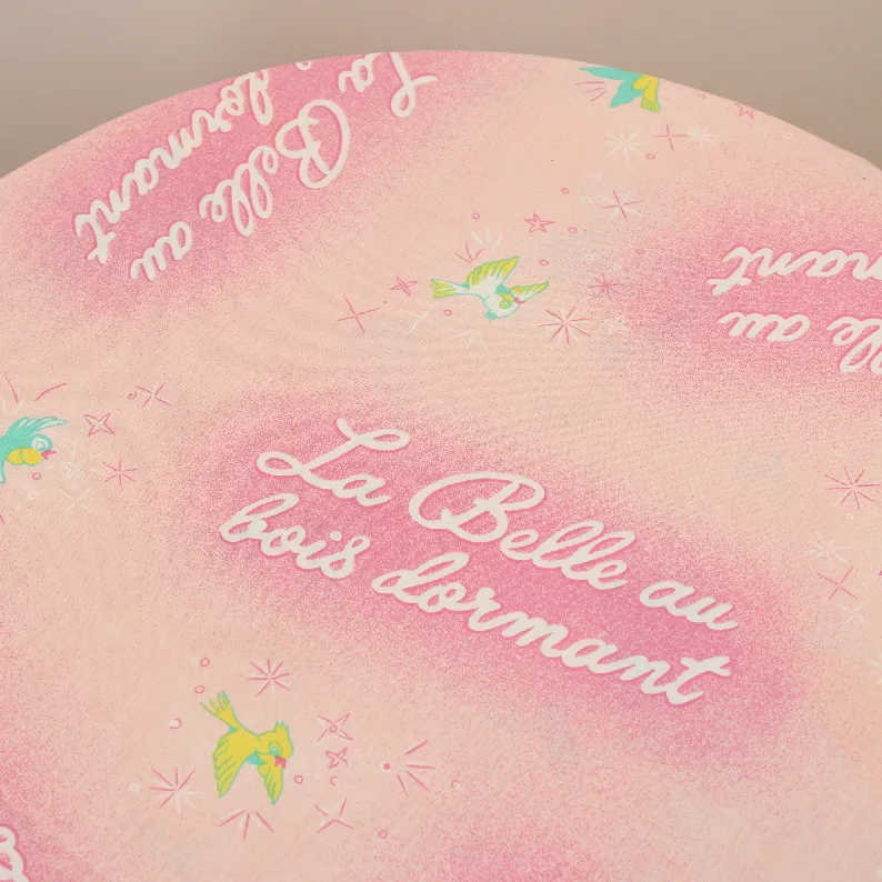 125*90 シーツ解体生地  オーロラ姫 ピンク ロゴ