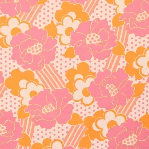 55*70 レトロ 大きな花 ドット ストライプ オレンジ ピンク