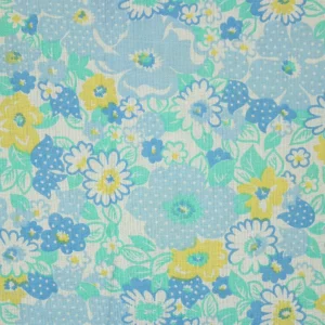 55*60 かわいい レトロ 花 ドット ブルー イエロー