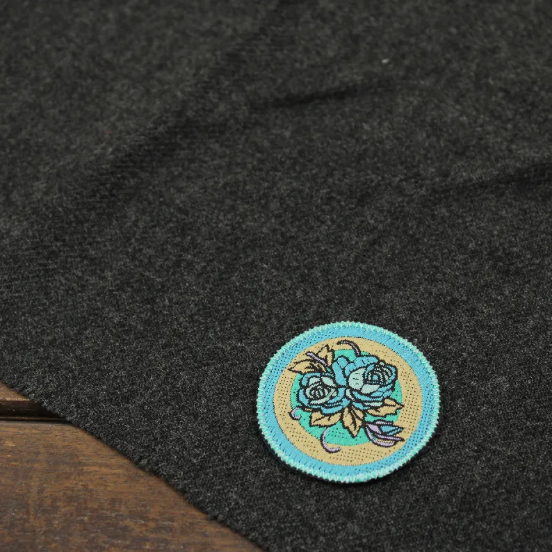 刺繍ワッペン ローズ ブルー