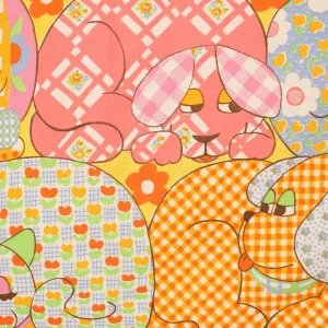 75*80  ポップ イヌ ネコ 花 パッチワーク カラフル