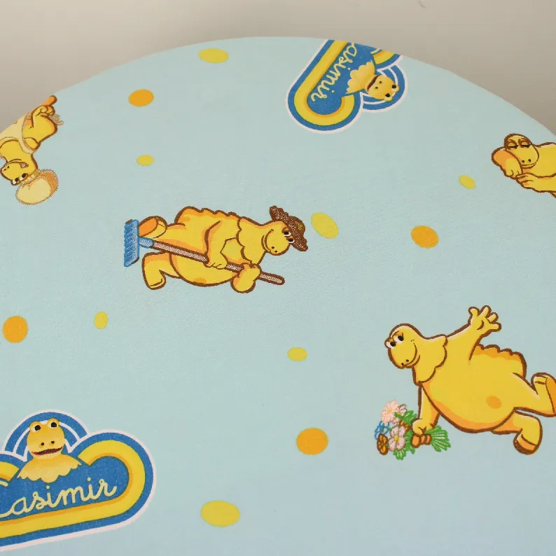 125*95 シーツ解体生地 カジミール 水色 ロゴ 水玉