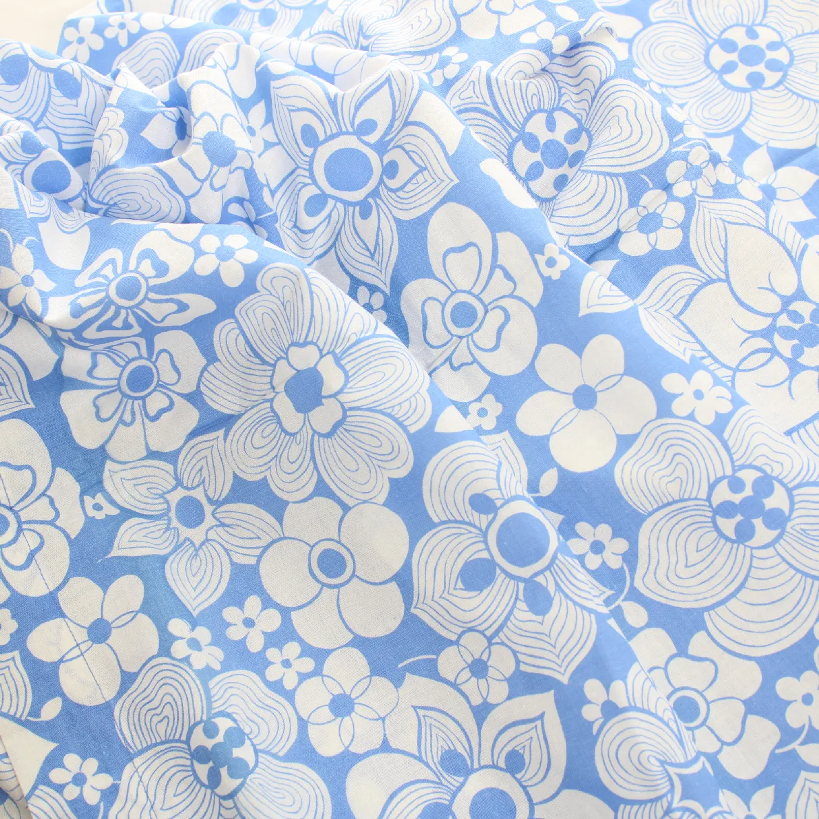 50*60 レトロ シンプル 花 ブルー