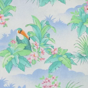 80*125 レトロ 鳥 トロピカル 花  熱帯  パステル