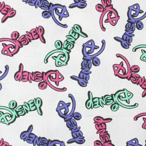 80*80 キルト解体生地  DISNEY ロゴ ネオン