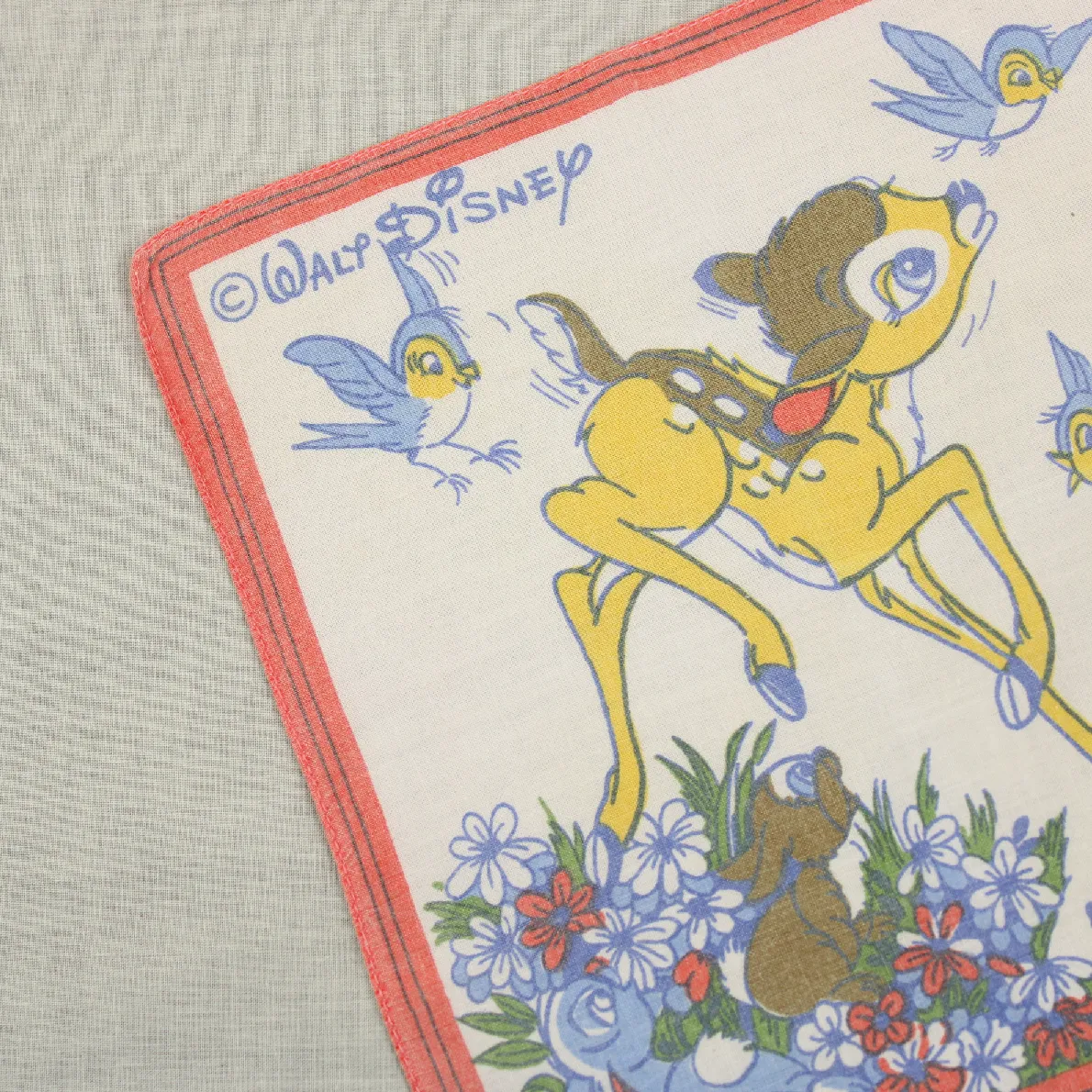 バンビのハンカチ 小鳥 赤