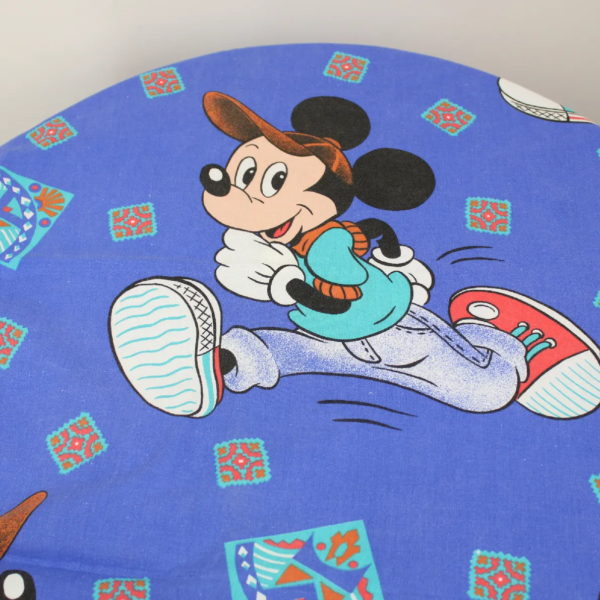 130*90 シーツ解体生地  ミッキー ポロシャツ ブルー 中柄