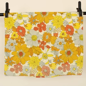 ピローカバー レトロシック 花 イエロー オレンジ A