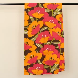 ロングピロー レトロ 大きな花 ピンク ブラウン