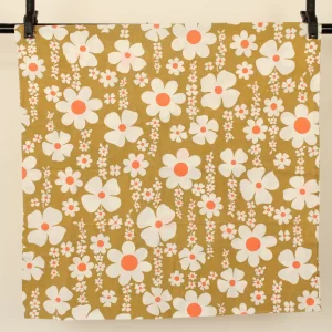 ピローカバー レトロ 花 ブラウン 白 オレンジ