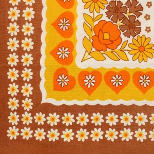 テーブルクロス レトロ 花 ハート パターン オレンジ ブラウン