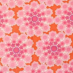 55*65 レトロパターン 花 ピンク 赤