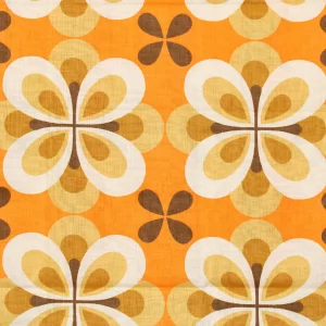 50*90 レトロパターン 花 ベージュ オレンジ ブラウン