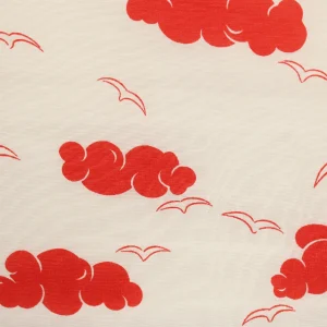 55*80 レトロ 赤 雲 かもめ パターン 　