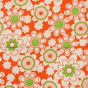 60*50 レトロパターン 花 オレンジ 白 グリーン