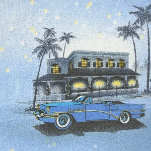 85*80 レトロ オープンカー 夜景 やしの木 ブルー