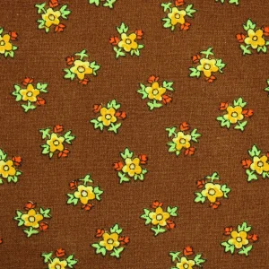 60*50 レトロ かわいい 小花 ブラウン イエロー