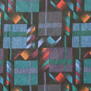 70*70 レトロ ネオン ストライプ 四角パターン 黒 グリーン