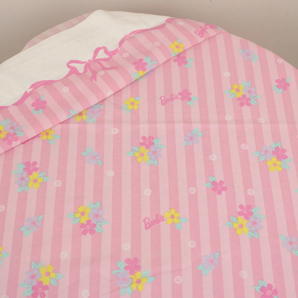 フラットシーツ バービー Barbie ストライプ 花 リボン